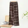 Pantalones de pijama de algodón y seda Verano Sueltos Talla grande Pierna ancha Aspecto estilizado Pantalones de mujer Ropa de casa informal Pantalones casuales de algodón artificial