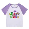 2023 Novas roupas infantis, camiseta de manga curta para crianças, verão, meninos e meninas, camisa de base raglan, camiseta de meia manga para bebês, top infantil