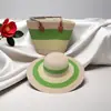 Sombrero de Paja Transfronterizo Bolso de Paja Set de Dos Piezas Sombrero para el Sol Gran Capacidad Bolso Tote Rayado Bolso de Hombro Bolso de Playa Tienda de Fábrica