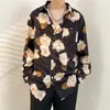 Camisa Floral Retro de Manga Larga Estilo Hong Kong para Hombres y Mujeres, Estilo Perezoso, Caída Suelta, Seda Helada Delgada, Nicho, Camisa Protectora Solar para la Playa