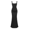 Suporte Inglês Transfronteiriço Estilo Europeu e Americano Design com Cordão Plissado Caimento Solto Sexy Vestido Longo Linha A Vestido Longo para Madrinha