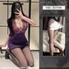 Uniforme Sexy de Secretária OL, Charme Sedutor Roxo, Lingerie Transparente de Renda com Decote em V Profundo, Saia Bodycon Justa