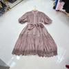 Europeo y Americano Transfronterizo Estilo Francés Hermoso Diseño Encaje Vestido Retro Adelgazante de Cintura Alta + Cinturón