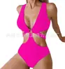 Aliexpress Amazon Venta Caliente Europea y Americana Multicolor Talla Grande Traje de Baño de una Pieza Cruzado con Copas Rígidas Plisado Adelgazante para Mujer