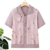 Camiseta de Manga Curta de Primavera para Mãe 40 e 50 Anos Roupas de Mãe para Mulheres de Meia-Idade e Idosas Moda Camisa de Seda de Amora Seda Gelada