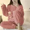 Pijama Engrosado de Invierno para Mujer de Felpa Lindo Dulce Forrado de Polar Cálido Oso Marioneta Ropa de Casa Traje de Celebridad de Internet para Mujer