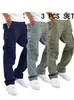 E-commerce Transfronteiriço Europeu e Americano Retrô Calça Cargo Casual Masculina Multibolsos Casual Cor Sólida Versátil Calça Longa Resistente ao Desgaste Versátil