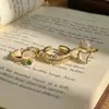 Anel Aberto de Luxo Leve Exquisito Olho de Gato Folha Multicamadas Cruzado Concha Pérola Diamante Verde Zircônia Anel Empilhável para Mulheres