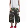 Calça Jeans Cropped Masculina Camuflada Acima do Joelho, Perna Larga Marca Tendência, Calça Casual Esportiva Solta Estilo Coreano de Verão Comprimento Médio