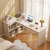 Escritorio de estudio, escritorio para el hogar, escritorio de computadora para dormitorio, tocador para niñas, estantería integrada en un escritorio de esquina