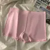 Ropa interior de color liso de seda helada para mujer, entrepierna de algodón puro, transpirable, de cintura media, sin costuras, shorts de seguridad anti-exposición, calzones tipo boxer para mujer