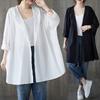 Camiseta artística versátil de largo medio con capucha, protección solar para mujer, verano nuevo, camisa para aire acondicionado, talla grande, top de manga larga suelto