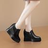 Mocasines de Cuero Genuino con Suela Gruesa y Altura Interior 2025 Nuevos Zapatos de Mujer de Punta Cremallera Lateral Plataforma Pequeña Zapatos de Cuña