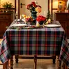 Mantel a cuadros retro navideño, mantel rectangular de poliéster estilo americano, con bordes festoneados y patrón a cuadros, creando una atmósfera festiva para uso doméstico