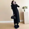 Ropa de maternidad para otoño e invierno, nuevo conjunto de dos piezas estilo inspirado en Chanel, cárdigan de punto negro con vestido interior, atuendo que cubre la barriga y estiliza