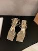 Nicho Francés Plata Elegantes Sandalias de Tacón Alto Zapatos de Hada 2025 Nuevo Verano Correa Negra Zapatos Romanos