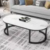 Mesa de centro europeia de canto arredondado para casas pequenas, mesa de centro moderna simples para sala de estar em vidro temperado com textura marmorizada