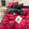 Nuevo Estilo Ins Color Sólido Dos Tonos Algodón Lavado Juego de Cuatro Piezas Sábana Suave y Sencilla Funda Nórdica Cama de Dormitorio Estudiantil Juego de Tres Piezas 4