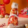 Roupas de Ano Novo para Animais de Estimação para Cães e Gatos Pequenos, Roupa Tang Chinesa de Ano Novo Quente e Espessa de Quatro Pernas, Roupas para Cachorros Estilo Hippie