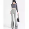Ropa de maternidad para otoño e invierno, camiseta de color liso con cuello en V a la moda, talla grande, disimula la barriga sin mostrar el embarazo, pantalones acampanados de cintura alta, conjunto de dos piezas a la moda