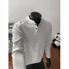 Camiseta Henleya Texturizada de Manga Longa para Homens, Primavera e Outono, Estilo Americano Old Money, Caimento Solto Camiseta de Baixo