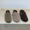 Versión de Piel de Vaca~Estilo Perezoso Casual Zapatillas de Media Punta Cerradas de Suela Gruesa para Mujer, Zapatos Birkenstock de Piel Genuina Retro Cálidos con Forro de Felpa