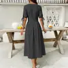 Amazon Aliexpress 2026 Verano Nuevo Estilo Europeo y Americano Ropa de Mujer Vestido Botones Manga Corta Vestido de Algodón Lino Cuello V para Mujer