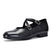 [Precio del Evento 148] Zapatos Mary Jane de Punta Redonda con Tira Cruzada y Tacón Bajo Calzado Femenino de Piel Genuina Zapatos de Vestir de Piel de Vaca para Mujer