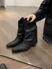 Primeiro Encontro Temporada Nicho Botas de Cano Curto Salto Alto Botas Femininas 2026 Nova Primavera/Outono Botas Simples Bico Fino Retrô Meio da Panturrilha Western