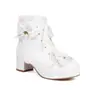 Novas Botas Curtas com Laço e Renda Lace-Up Botas Doces Botas com Salto Médio Grosso 30-48 Botas Familiares Exportação