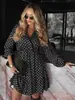 Exportación Transfronteriza Amazon 2025 Nueva Moda Otoño e Invierno Dulce Vestido de Lunares con Cuello en V y Mangas Largas Cintura Elástica