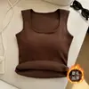 Outono Inverno Estilo Coreano Simples Aconchegante Acolchoado Colete Feminino Veludo Plus Camada Base Espessa Top Ajustado Sem Mangas Roupa Íntima