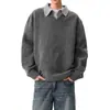 Popular Europeu Transfronteiriço Tamanho Grande Suéter de Tricô Falso Duas Peças Camisa Polo Masculina Gola V Estilo Old Money Venda por Atacado de Fábrica