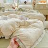 Conjunto de Quatro Peças de Fio Duplo de Algodão Classe A Estilo Creme Tecido de Fio de Algodão Puro Lençol Colcha Capa de Cama Conjunto de Três Peças