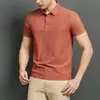 Camisa polo de manga corta de seda de hielo sin costuras para hombre, camiseta casual de alta gama para el verano, fresca, ropa de trabajo, camiseta lisa con cuello camisero