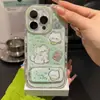 Case de tecido de seda com borda de pena para iPhone 18 Pro/17, com suporte de espelho, nota musical e coração, com gatinho e cachorrinho fofos