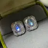 Aretes de plata de ley con incrustaciones de piedra lunar azul natural para mujer parte superior súper excelentes parte inferior de plata de ley hipoalergénicos sin decoloración
