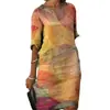Verano 2022 Amazon estampado colorido renderizado moderno cuello en V manga media cintura media jersey vestido falda línea A