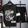 Traje de verano para hombre, conjunto de dos piezas con pantalones cortos de manga corta, estilo coreano, casual, nuevo estilo, grafiti, personalizado, moda callejera, moderno, manga corta