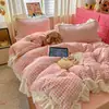 Juego de Cuatro Piezas de Leche Gruesa de Invierno Estilo Coreano ins Estilo Princesa Cálido para Bebé Estilo Encaje Cubreduvet para Niñas Tres 4