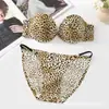 Conjunto de Sutiã e Calcinha Lingerie Sexy e Modesto Estilo Japonês com Estampa de Leopardo para Mulheres com Aro Macio, Antiderrapante, Push-Up para Seios Pequenos, Anti-Queda