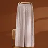 Calça de Lã 100% Pura com Malha Grossa Perna Larga Feminina Outono Inverno Cintura Alta Caimento Reto Casual Calça Longa Solta