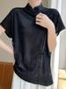 Nueva Camiseta de Manga Corta Estilo Nacional Estilo Chino para Mujer Verano Nuevo Estilo Cuello Vertical Botón Camisa Retro Satén Combinable Top Holgado