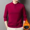 Moletom Espesso com Gola Alta de Um Botão e Forro de Lã para Homens, Moda Casual Versátil para Outono e Inverno, Camisa Base Top Quente para Homens