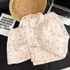 Pijama Nuvem de Algodão Rosa Xadrez de Luxo para Mulheres, Conjunto de Três Peças de Verão com Bojos, Shorts de Manga Curta, Calça Longa, Roupa de Casa