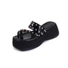Fashionista ~ Aumentador de Altura con Remaches Suela Gruesa Set Punta Chaqueta Chanclas 2025 Tacón Alto Punta Redonda Sandalias Casuales para Mujer