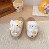 Pantufas fofas de desenho animado do gato KT para meninas, coleção outono/inverno 2026, quentes para uso interno e externo infantil, pantufas de algodão com biqueira fechada