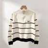 Suéter de Tricô com Blocos de Cor Temperamento Preguiçoso com Meio Zíper Blusa Solta Emagrecedora Jaqueta Casual Suéter Versátil Estilo Americano