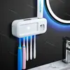 Suporte Esterilizador de Escova de Dentes Elétrica Inteligente, Porta Escovas de Dentes com Luz Azul Sem Furos, Suporte de Parede para Copo de Escova de Dentes para Banheiro