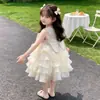 Vestido de Lantejoulas com Asas para Meninas, Novo Estilo de Verão Bolo Aniversário Bebê Vestido Princesa Bufante